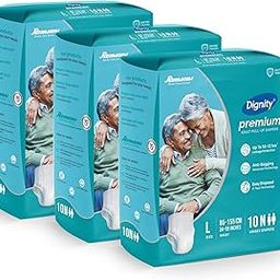 Dignity Premium Pull Up Adult Diapers Pant Style - 30 Count (Large) with Soft Elastic and Extra Absorbent Core, Waist Size 34" - 59", 10 Pcs/Pack (Pack of 3)-image-51