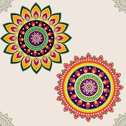 Rangoli Stickers Combo For Diwali Decoration Size (40x40Cm Each) Rangoli Stickers For Pooja Room | Self Adhesive Rangoli Stickers For Floor | Rangoli Stickers For Door Entrance (Pack Of - 2)-19