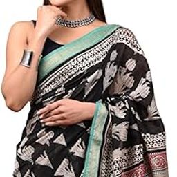 Eddika women's hand block printed Maheshwari silk saree 6.3 m including blouse piece-image-40