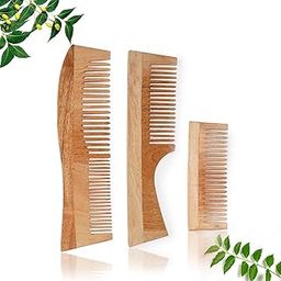 Neem Wooden Comb Set for Women & Men | Wooden combs combo Hair Comb Set | Kachi neem comb for Women for Hair Growth | Dandruff remover comb Neem Wood Kangi for Hair (Pack of 3)-4