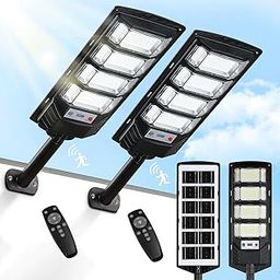 2 Pack Solar Street Lights Outdoor Waterproof 10000LM 6500K, Solar Lights Outdoor Dusk to Dawn with Wide Angle Motion Sensor and Remote, Solar Parking Lot Lights for Area Lighting Yard-image-98