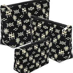NISUN Small Canvas Set of 3 Multipurpose Travel Pouch, Pouch for Cosmetic stuffs, Women Makeup Organizer Bag, Aesthetic and Trendy,(in Black Color with Golden Print)-26
