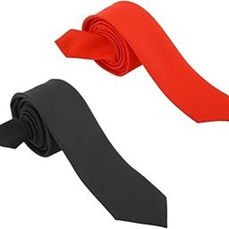 Mens Neck Tie Plaid Microfiber Self Silk Necktie With Pocket Square Boys Necktie Casual Formal Interview Party Matte Tie(Pack of 2-Black-Red)-picture-13