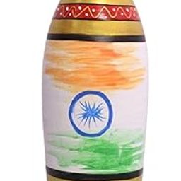 Terra Charms Clay Water Bottle 1 Litre – Indian Flag Tricolor Design, Mitti Bottle Round Shape with Plastic Cap, Eco-Friendly, Non-Toxic, Independence Day Special-image-88