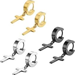 Men's Womens Vintage Stainless Steel Cross Dangle Hinged Hoop Earrings, Stainless Steel Hoop Huggie Earrings Cross Drop Dangle Earrings,Christmas Valentine's Day Gift-image-98