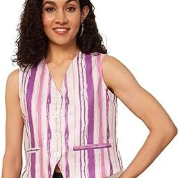 Women's Striped Linen Waistcoat for Women V-Neck Button Closure Sleeveless Waist Coat With Two Pockets Party Casual Wear Ladies Nehru Jacket-picture-24