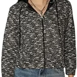 campus sutra Women's Cotton Textured Cropped Hoodie for Casual Wear | Hooded Neck | Long Sleeve | Pull On Closure | Sweatshirt Crafted with Comfort Fit for Everyday Wear-picture-45