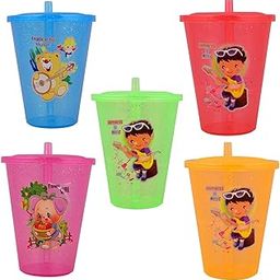 PUTHAK UNEQUETREND BPA Free Fun Cartoon Printed Bright Color Straw Cup Sipper Glass with LID for Toddler, Kids, Boys/Girls (Multicolor) (5)-image-0