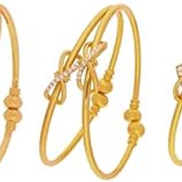 3 Pair Gold Plated Bangle Set for Women & Girls | American Diamond Studded Kada | Traditional Chudi/Valayal Design-image-77