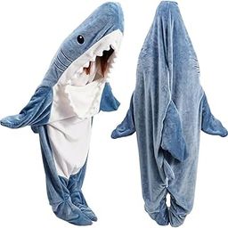 ZIBUYU® Shark Blanket Pajama for Men and Women Warm Flannel Cute Shark Hoodie Soft Plush Wearable Blanket Sleeping Bag Cozy Shark Onesie Party Cosplay Halloween Costume - XL-29