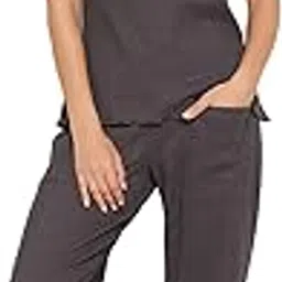 clovia Women's Cotton Chic Basic Top & Pyjama Set in Grey-picture-13