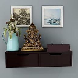 LIVINGLOOM Puja Temple Shelf with Drawer, Floating Stand for Bedroom- Wall Shelf, White Floating Shelf with Storage, Floating Shelf Living Room Bed Room Decor (Brown)-image-85