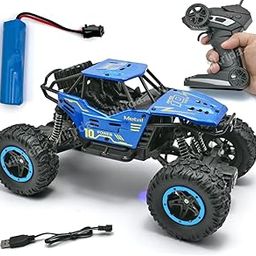 AMRG Remote Control Rock Crawler RC Car, 1:14 Scale Metal Body, 4WD Off-Road Monster Truck with LED Lights, 3.7V Rechargeable Battery, 22 x 14 x 11 cm, Blue-image-89