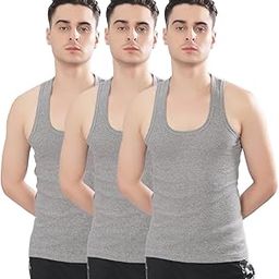 Men's Pack of 3 Solid Cotton Regular Vest, Grey - XX-Large-32