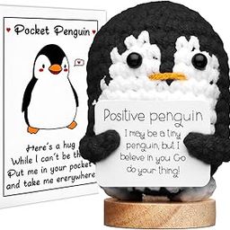 SonaBhu Handmade Crochet Penguin Plush Toy - Stress Relief & Emotional Support Gift for Kids, Adults & Coworkers (5.5x6.5cm + 4.5cm Base, Includes 7x10cm Card) - Black-image-67