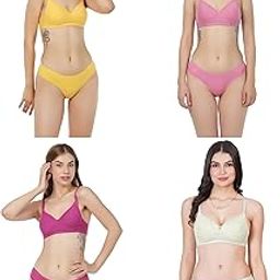 liigne Women Everyday Padded Bra Panty Set (Pack of 4) - This Lingerie Set Made of Pure Cotton-picture-28