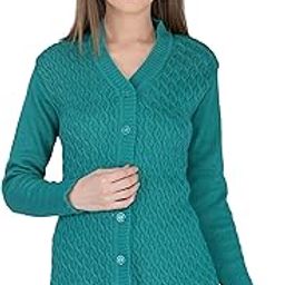 Lady Willington Women Woolen V-Neck Self Design Cardigan Heavy Daffodil Fabric Cardigan Winter Wear Pure Wool Cardigan for Women Free Size Long Cotty Fully Warm Cardigans (M, GRASSYGREEN)-image-12