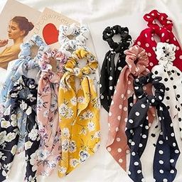 HOMEPIC 12 Pcs Hair Scarf Hair Scrunchies Chiffon Floral Hair Scarves Ribbon Scrunchie,Ponytail Scarf Scrunchies for Women Girls - Multicolor-image-27