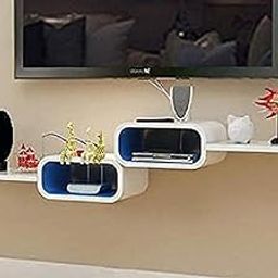 Set top Box Wall Stand Rack Shelf for Living and Bedroom Decor No. of Shelves 4 MDF (Medium Density Fiber) White Blue-image-92
