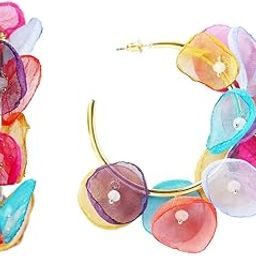 Earrings For Women Gold Tone Hoop With Multicolor Petals Attached Earrings For Women and Girls-image-25