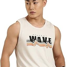 Men's Scoop Neck Sleeveless Ivory Printed Casual Pure Cotton Vest-image-96