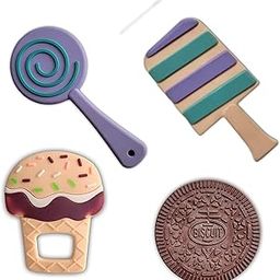 Antoyz Cookie Shape Soft Silicone Teether BPA Free Teething Toy for Babies with Textured Surface for Soothing Gums (Cookie - Brown) (Oreo+Candy+Lolipop+Cake)-6