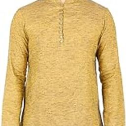 Ethnic Mustard Yellow Solid Full Sleeves Cotton Slub Kurta-image-3