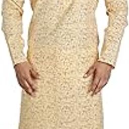 Mens Magic Print Slub Kurta Pyjama Set For Men (46, Light Yellow)-image-7