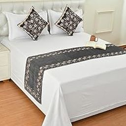 Shri Anand Creations Soft Chennile Fabric Bed Runner Scarf with Matching Cushion Covers/Slipcover Mattress Protector/Bed Linen Scarf/Decorative Set for Bedrooms/Hotel Rooms- Gray-17
