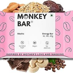 MONKEY BAR - Mocha Energy Bar - 10 Bars, 40g each, Just 6 Plant-based Ingredients, Best for Healthy Clean Protein-rich Snack, Dairy Free, Zero Added Sugar, Vegan, No Chemical Additives, Coffee, Cocoa-image-3