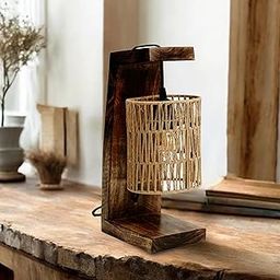 Ikari Homes Vintage Table Lamp I Indonesian Rattan Cane with Braided Wire I Boho Table lamp for Bedroom/Living Room/Office Desk/Restaurants - (Zig Zag Raffia)-2
