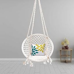 Hammock Swing with Hanging Kit, Hanging Swing Jhula for Kids and Adults (Cotton,White)-18