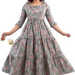 Shree Shyam Store® Women's Rayon Printed Long Anarkali Maternity Kurta Dress with Side Zippers (Grey-M)-image-91