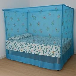 R N ENTERPRISE Cotton Mosquito Net, Elegant Flower Print Design, 200 x 200 cm, White (Light Blue)-image-75