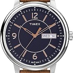 Chicago Analog Watch for Man with Blue Round Dial & Tan Leather Strap Band Water Resistant Men's Wrist Watches - TW2V29000UJ-picture-16