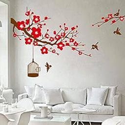 Techgifti Red Flower Tree Wall Sticker for Decorative Wall Sticker for Living Room, Bed Room, Kide Room-image-29