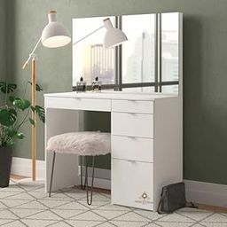 ABBAJI INTERIORS Engineered Wood Dressing Table/Mirror with Drawer, Storage Shelves (White)- Length 36inch,Width 18inch,Height 60inch-17