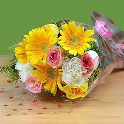 IFG's Beautiful Bouquet of Pink, Yellow and White Roses, Gerberas, Carnations, 11 pcs Fresh Flowers - Same Day Delivery-31