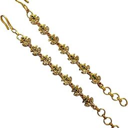Brass Gold Plated Enchanted Symphony Matil - Red-Green-White Matte Plated Black with Cubic Zirconia/American Diamond | Versatile Accessory Suitable For Various Occasions - Free Size-image-38