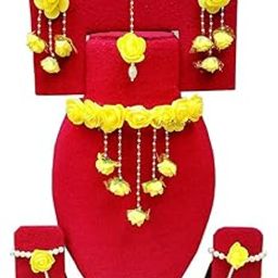 Jewellery Set for women Floret Gota Patti Necklace, Earrings, Bracelet & Maang Tika For Women & Girls (Mehandi/Haldi)-image-106