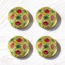 COPRASIA Brass Roli Chanda Haldi Kumkum Sindoor Pot Set (Pack of 4)| Traditional Pooja Containers for Tilak, Turmeric & Vermillion | Decorative Indian Pot Set for Festivals & Rituals (Floral)-image-92