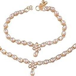 i jewels Traditional Gold Plated Kundan Anklets for Girls & Women (A020W)-picture-35
