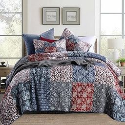 Yvooxny Bohemian Bedspread Quilt Set Luxurious Real Patchwork Coverlet with Real Stitched Embroidery Reversible Bedding Set, King Size-image-14