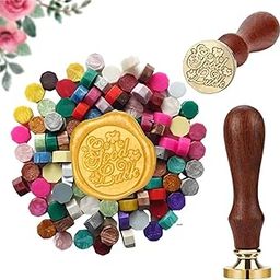 Curated Cart Wax Seal Stamp Kit - Includes Good Luck Stamp, 50 Multicolor Beads, and Wax for Decorating Gift Cards, Wedding Invitations, Envelopes, and Letter Sealing.-10