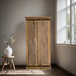 MYOON Stylish Solid Wood Sliding Door Wardrobe | Mango Wood Wardrobe for Living Room, Bedroom | Lightweight & Portable | Wooden Furniture for Home | 45 X 190 X 180 Cm-image-62