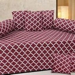 200TC Glace Cotton 8 Pcs Diwan Sets, with Single Bedsheet(60x90 Inches),5 Cushion Covers(16x16 Inches) and 2 Bolsters(16x32 Inches), Mult (Maroon)-picture-9