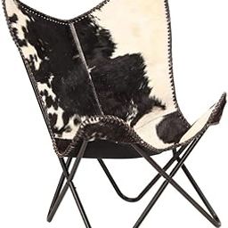 Orbit Art Gallery Handcrafted Leather Butterfly Chair with Original Hide Indian BKF Cowhide Cover Leather Cover Relaxing Chair (Black n White) (Full Chair with Black Leg)-image-91