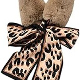 Winter Women Faux Fur Collar Leopard Print Scarves Plush Wrap Korea Bow Tie Neck Warmer Formal Party Shawl-image-35