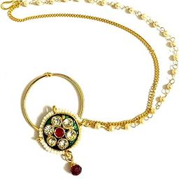 Traditional gold plated small nose ring white green stone nathiya nath for girls and womens-picture-40