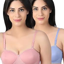 Cotton Blend Lightly Padded Wirefree Half Demi Coverage T-Shirt Bra Combo-image-80